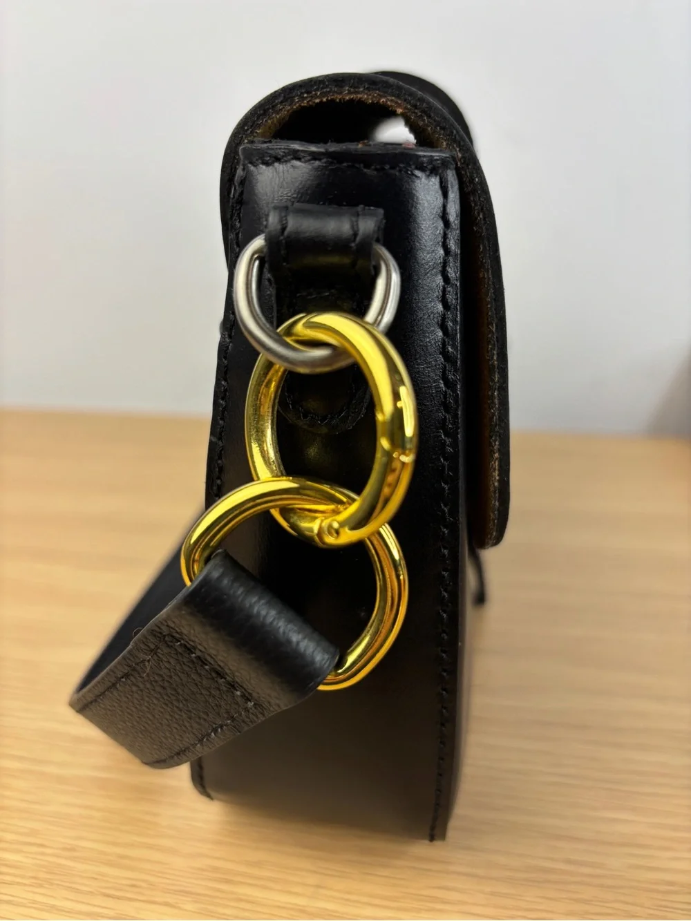 Patricia Nash Black Leather Horseshoe Buckle Shoulder Bag